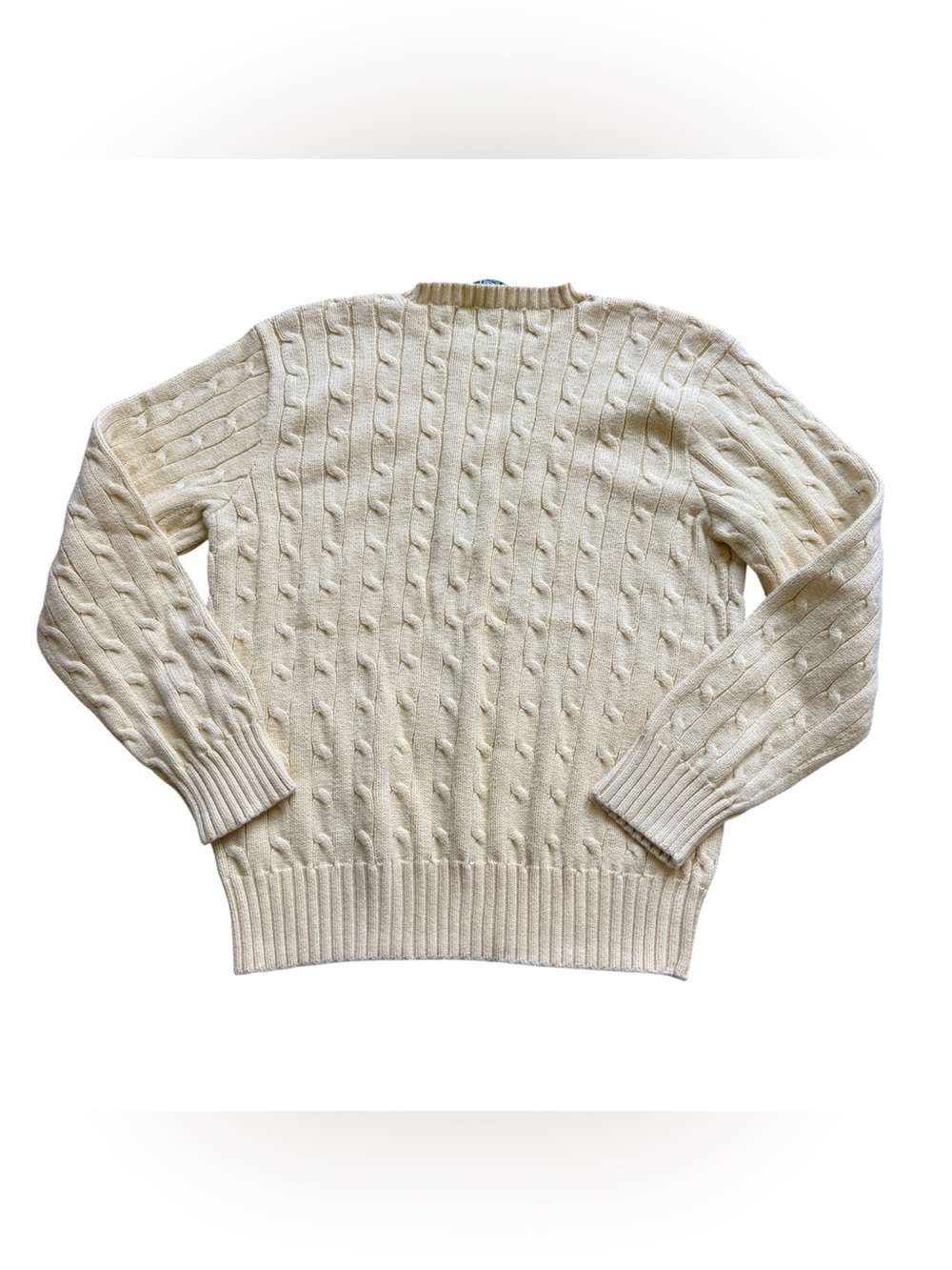 Polo Ralph Lauren M Butter Yellow Cable Knit Cotton Sweater Preppy Heritage Pony - Picture 11 of 11